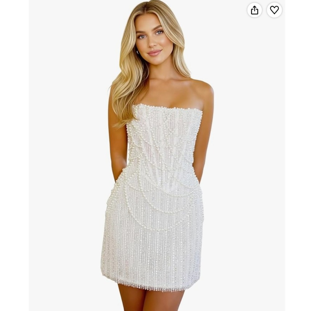 Handmade Ivory Pearl Sequin Corset Mini Dress Lace Up Back Size 14